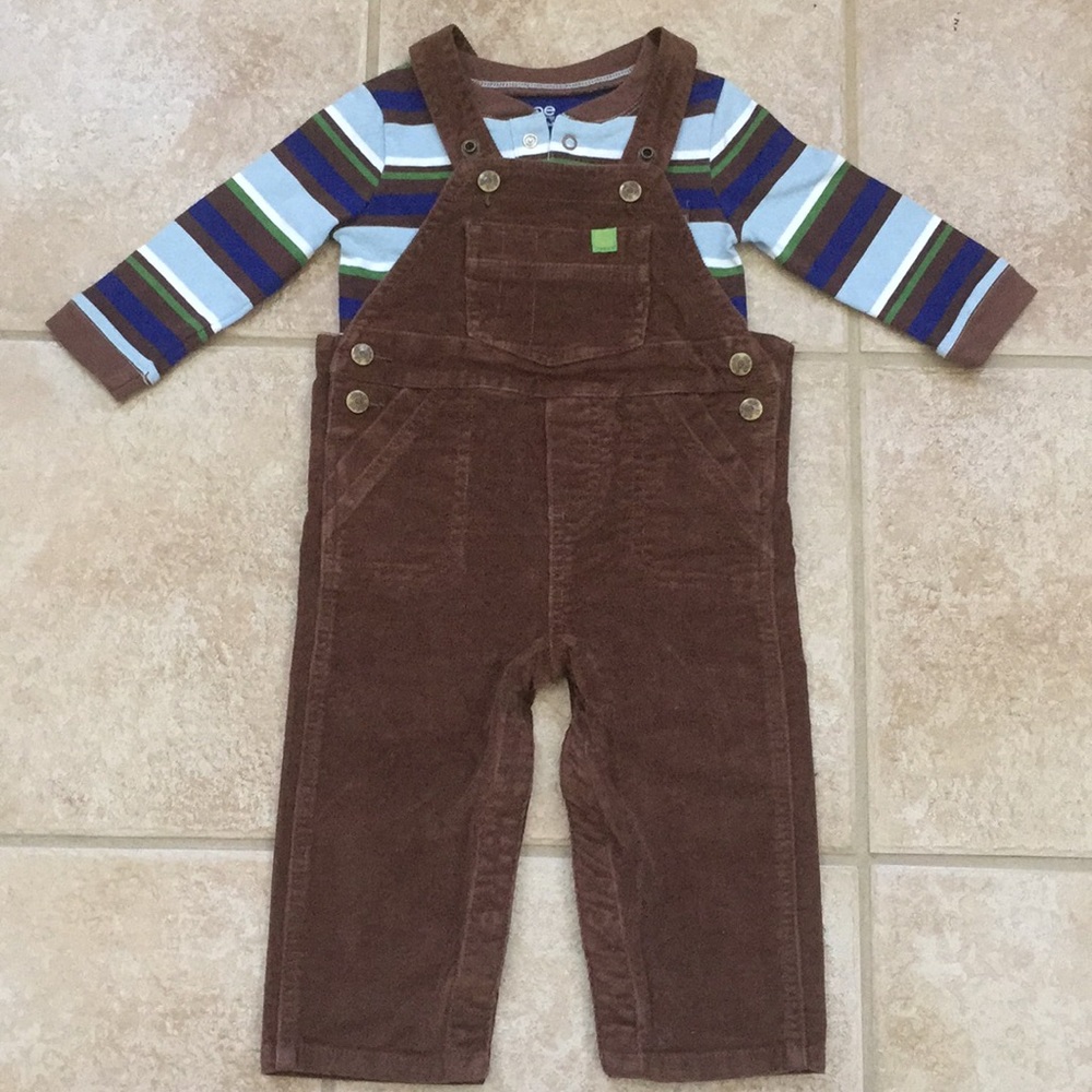 Joe Fresh Corduroy Overalls and Striped Bodysuit